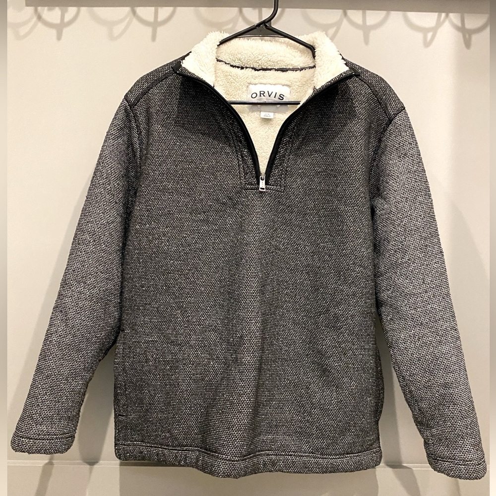 Orvis Men’s Sherpa Fleece Lined 1/4 Zip Pullover With Pockets. Size Medium.